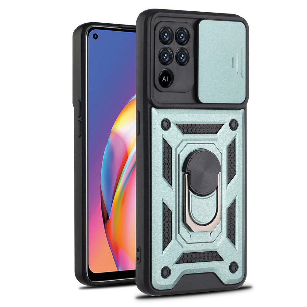 Camera Slide Phone Case with Kickstand Ring Holder for Oppo A94 4G / F19 Pro / Reno5 F