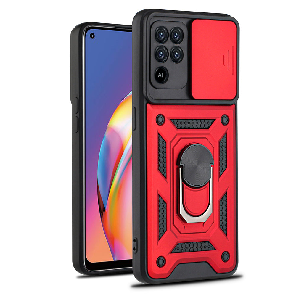 Camera Slide Phone Case with Kickstand Ring Holder for Oppo A94 4G / F19 Pro / Reno5 F