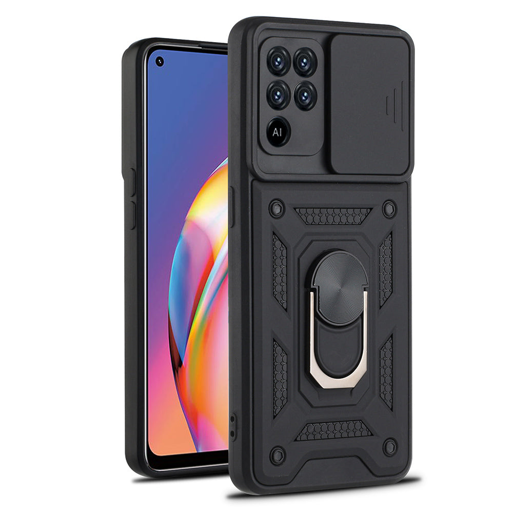 Camera Slide Phone Case with Kickstand Ring Holder for Oppo A94 4G / F19 Pro / Reno5 F