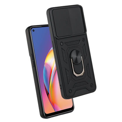 Camera Slide Phone Case with Kickstand Ring Holder for Oppo A94 4G / F19 Pro / Reno5 F