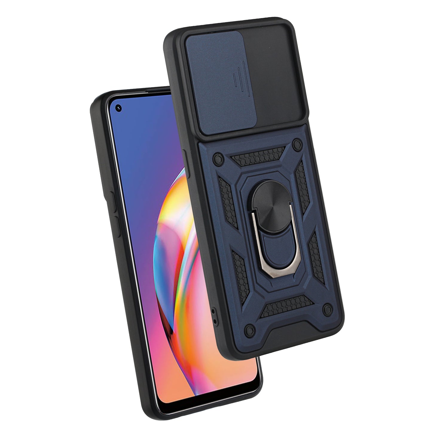 Camera Slide Phone Case with Kickstand Ring Holder for Oppo A94 4G / F19 Pro / Reno5 F