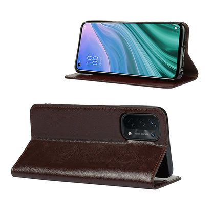 Crazy Horse Genuine Leather Wallet Mobile Phone Stand Case for Oppo A54 5G