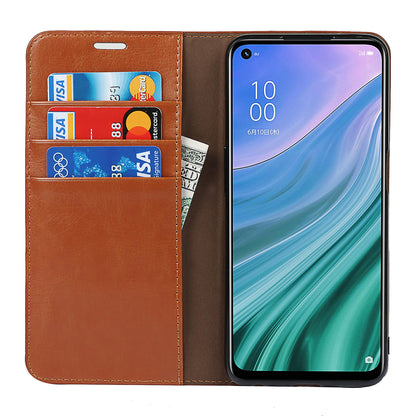 Crazy Horse Genuine Leather Wallet Mobile Phone Stand Case for Oppo A54 5G