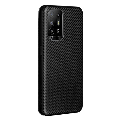 Carbon Fiber Texture Automatic Absorption Leather Stand Case with Card Slot and Ring Strap for Oppo A94 5G/F19 Pro+ 5G/Reno5 Z/A95 5G