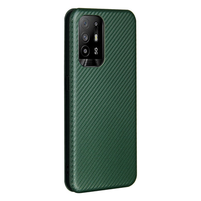 Carbon Fiber Texture Automatic Absorption Leather Stand Case with Card Slot and Ring Strap for Oppo A94 5G/F19 Pro+ 5G/Reno5 Z/A95 5G