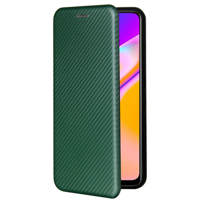 Carbon Fiber Texture Automatic Absorption Leather Stand Case with Card Slot and Ring Strap for Oppo A94 5G/F19 Pro+ 5G/Reno5 Z/A95 5G