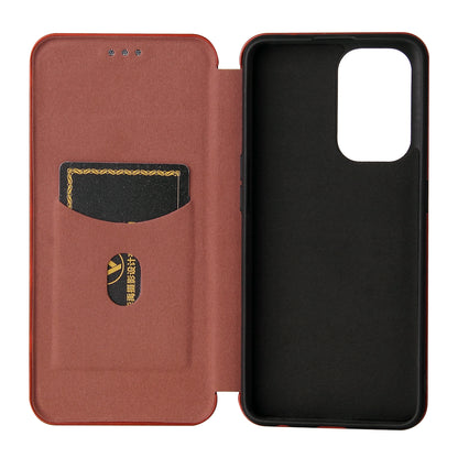 Carbon Fiber Texture Automatic Absorption Leather Stand Case with Card Slot and Ring Strap for Oppo A94 5G/F19 Pro+ 5G/Reno5 Z/A95 5G