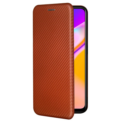 Carbon Fiber Texture Automatic Absorption Leather Stand Case with Card Slot and Ring Strap for Oppo A94 5G/F19 Pro+ 5G/Reno5 Z/A95 5G