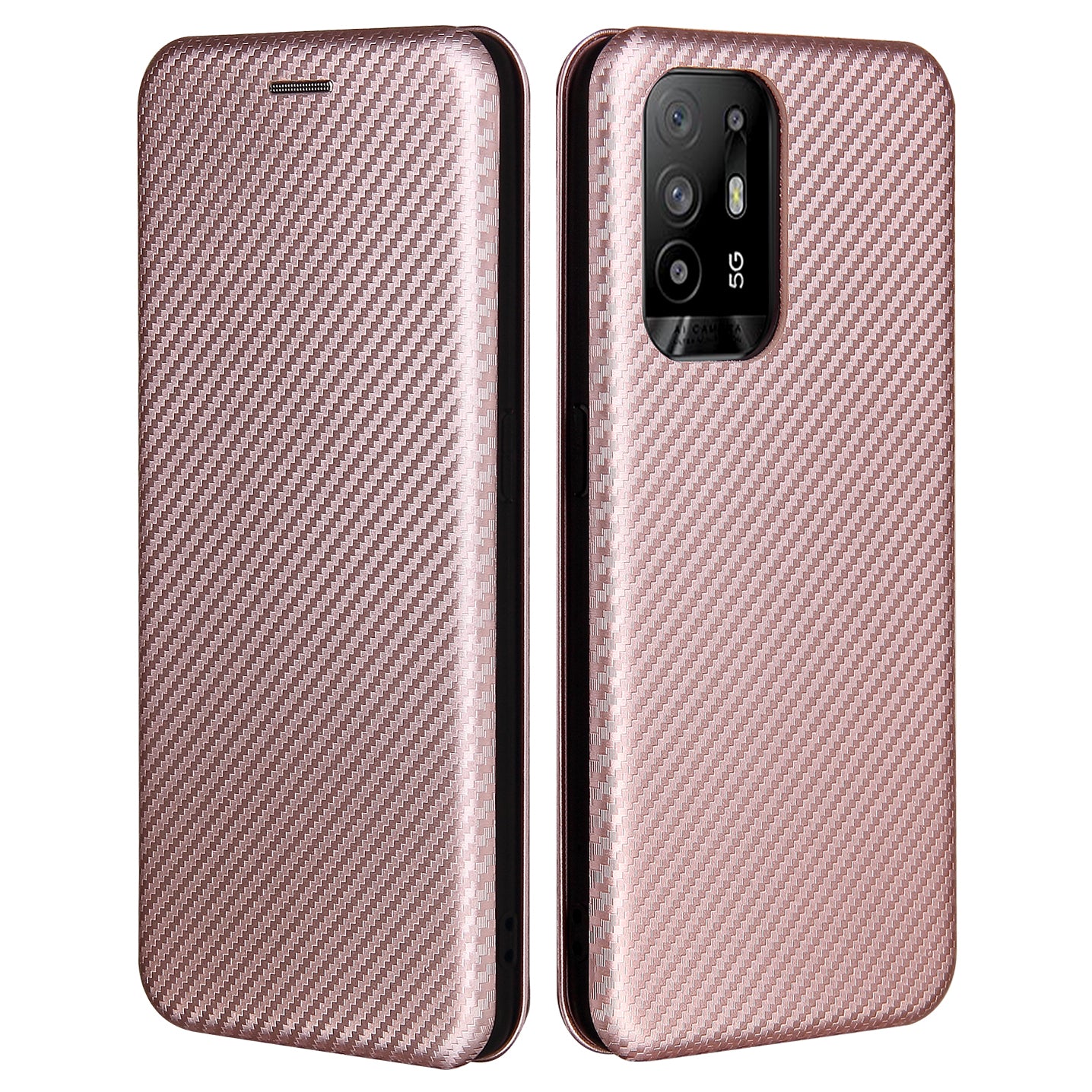 Carbon Fiber Texture Automatic Absorption Leather Stand Case with Card Slot and Ring Strap for Oppo A94 5G/F19 Pro+ 5G/Reno5 Z/A95 5G