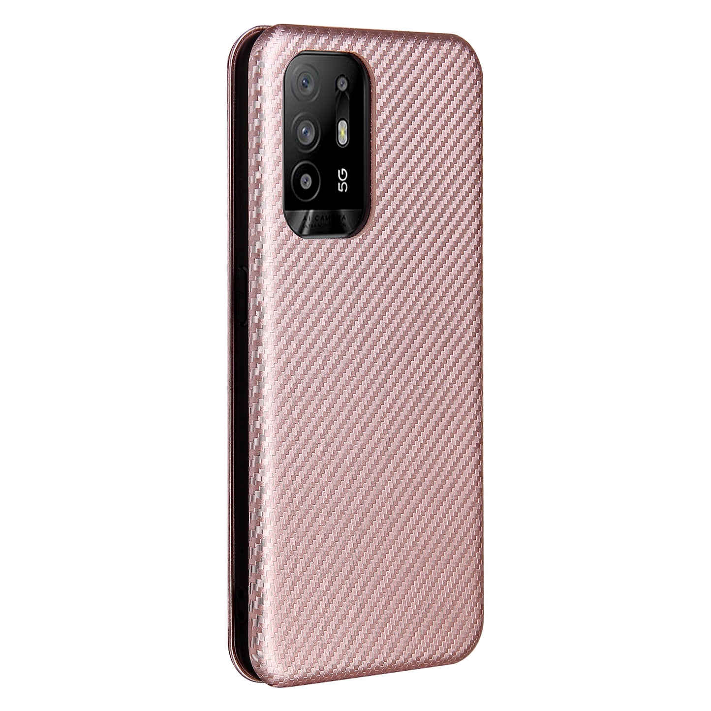 Carbon Fiber Texture Automatic Absorption Leather Stand Case with Card Slot and Ring Strap for Oppo A94 5G/F19 Pro+ 5G/Reno5 Z/A95 5G