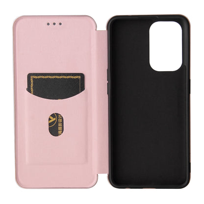 Carbon Fiber Texture Automatic Absorption Leather Stand Case with Card Slot and Ring Strap for Oppo A94 5G/F19 Pro+ 5G/Reno5 Z/A95 5G