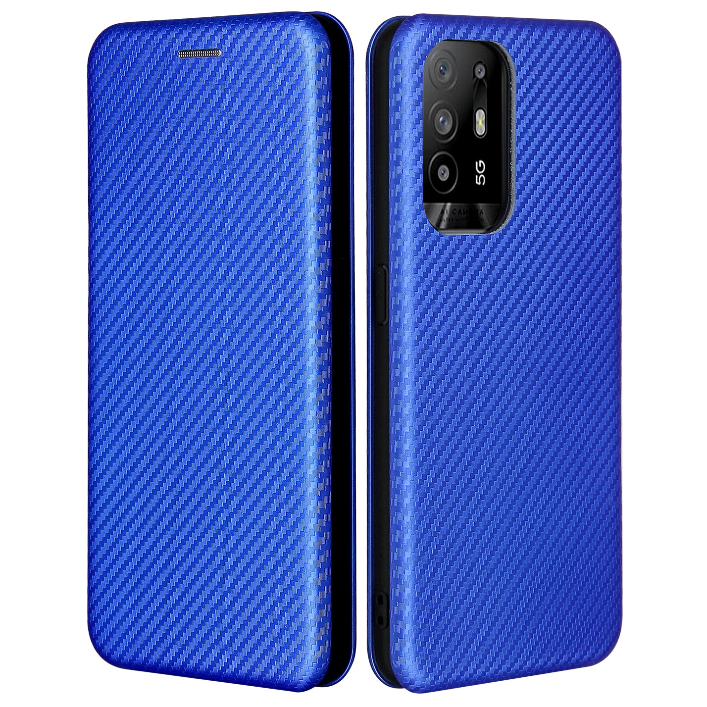 Carbon Fiber Texture Automatic Absorption Leather Stand Case with Card Slot and Ring Strap for Oppo A94 5G/F19 Pro+ 5G/Reno5 Z/A95 5G