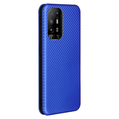 Carbon Fiber Texture Automatic Absorption Leather Stand Case with Card Slot and Ring Strap for Oppo A94 5G/F19 Pro+ 5G/Reno5 Z/A95 5G