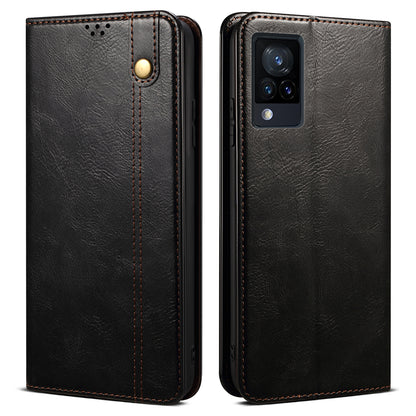 Oil-Waxy Wallet Design Leather Protective Phone Case with Stand for vivo V21e 4G / Y73 2021