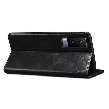 Oil-Waxy Wallet Design Leather Protective Phone Case with Stand for vivo V21e 4G / Y73 2021