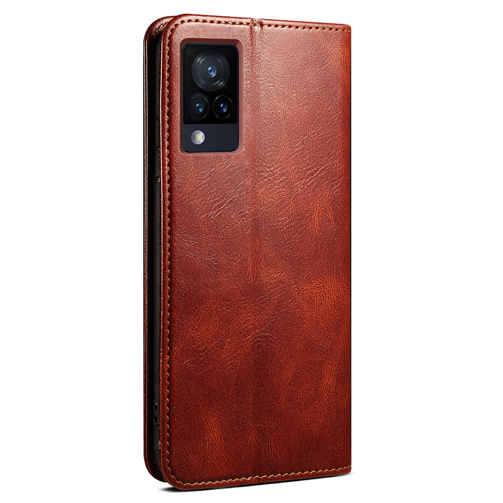 Oil-Waxy Wallet Design Leather Protective Phone Case with Stand for vivo V21e 4G / Y73 2021