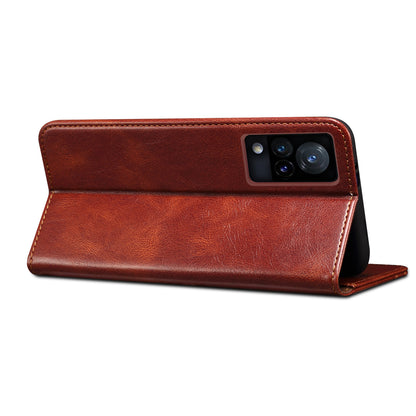 Oil-Waxy Wallet Design Leather Protective Phone Case with Stand for vivo V21e 4G / Y73 2021