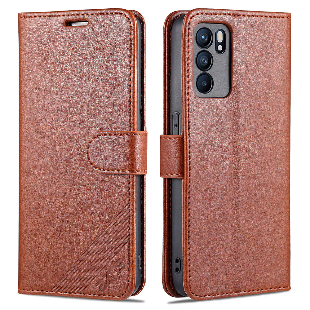 AZNS Full Protection Wallet Stand PU Leather Coated TPU Phone Case for Oppo Reno6 5G