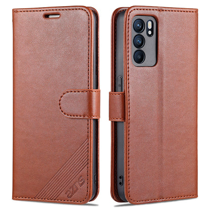 AZNS Full Protection Wallet Stand PU Leather Coated TPU Phone Case for Oppo Reno6 5G