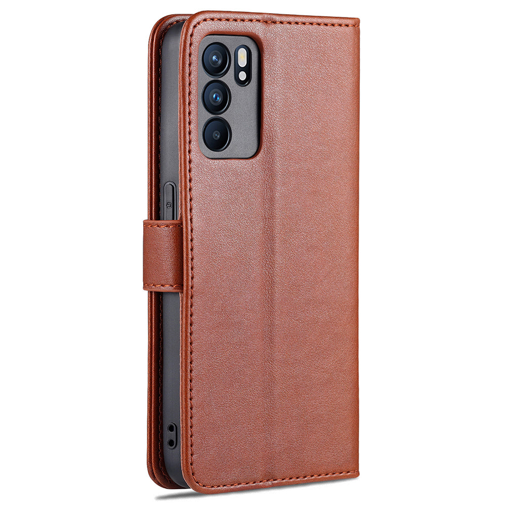 AZNS Full Protection Wallet Stand PU Leather Coated TPU Phone Case for Oppo Reno6 5G