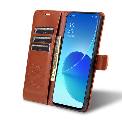 AZNS Full Protection Wallet Stand PU Leather Coated TPU Phone Case for Oppo Reno6 5G