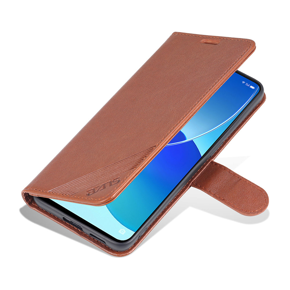 AZNS Full Protection Wallet Stand PU Leather Coated TPU Phone Case for Oppo Reno6 5G