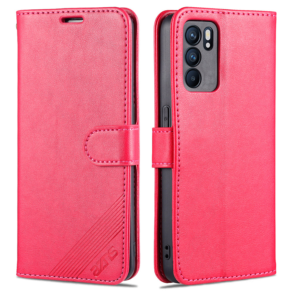 AZNS Full Protection Wallet Stand PU Leather Coated TPU Phone Case for Oppo Reno6 5G