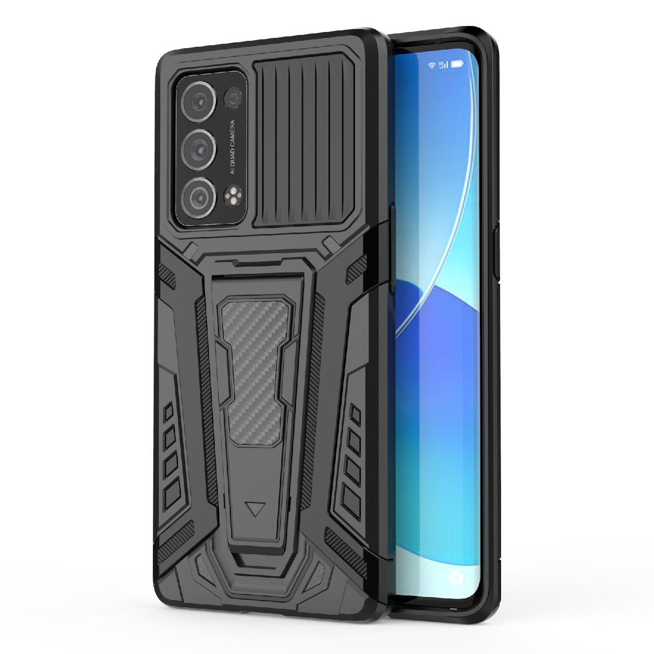 Kickstand Design PC + TPU Car Style Full Protective Hybrid Cover Case for Oppo Reno6 Pro+ 5G/Pro 5G (Snapdragon)