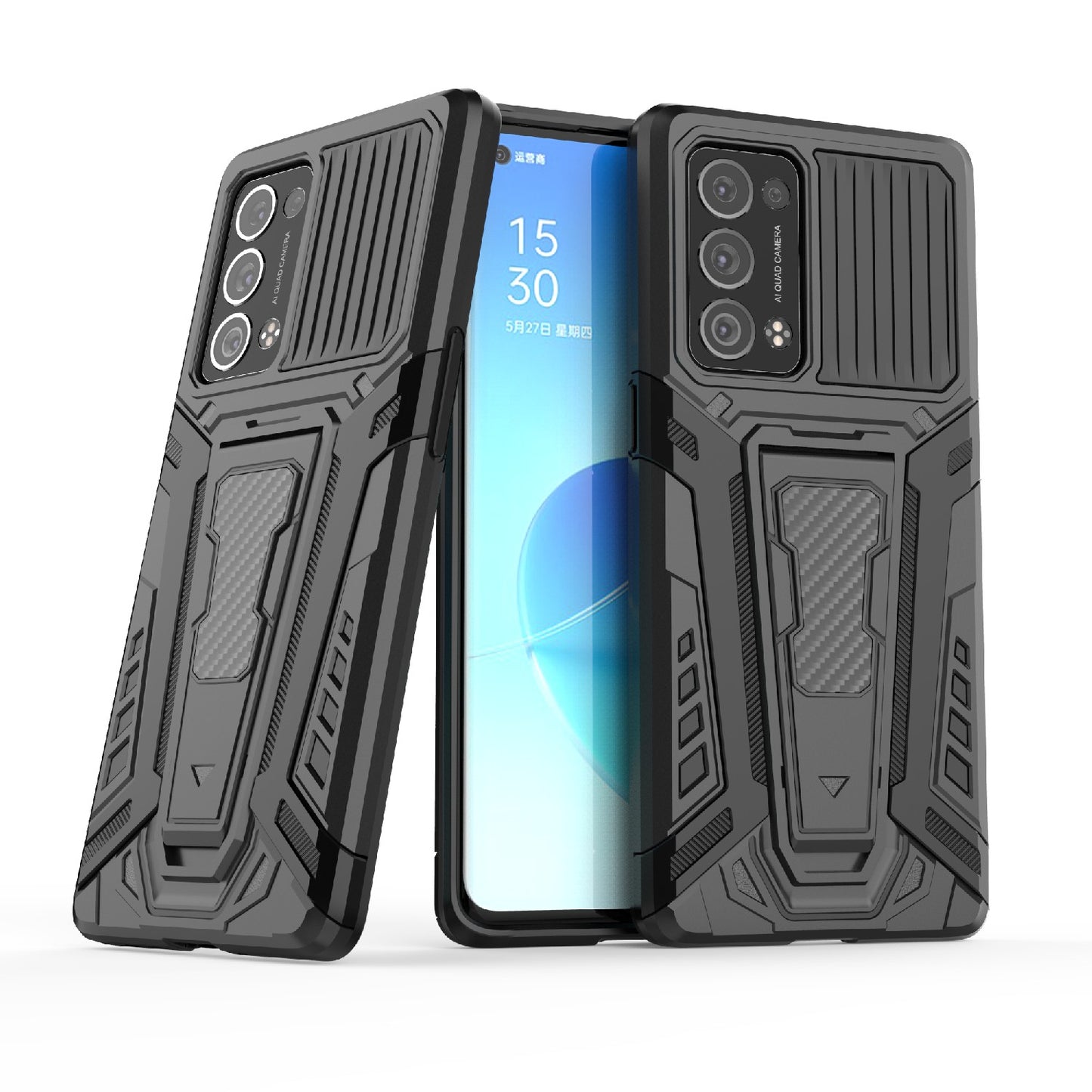 Kickstand Design PC + TPU Car Style Full Protective Hybrid Cover Case for Oppo Reno6 Pro+ 5G/Pro 5G (Snapdragon)