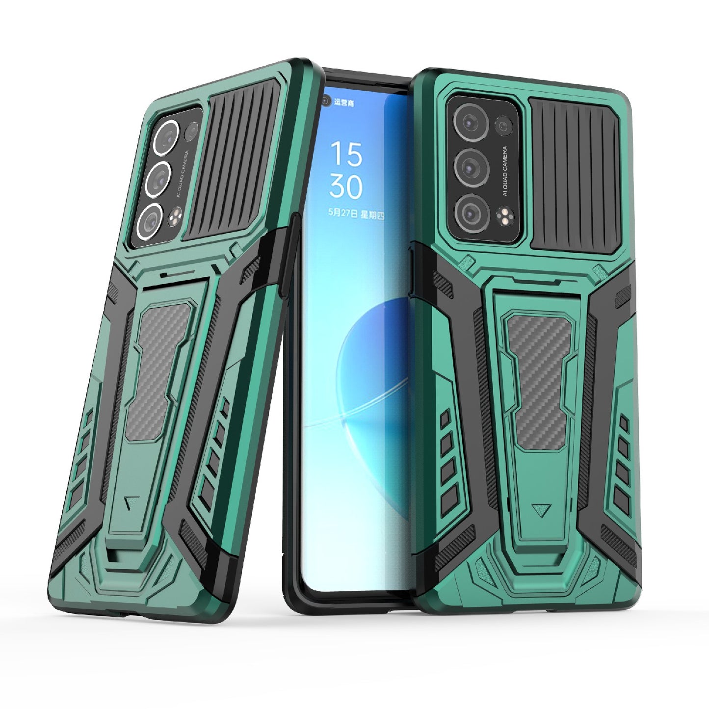 Kickstand Design PC + TPU Car Style Full Protective Hybrid Cover Case for Oppo Reno6 Pro+ 5G/Pro 5G (Snapdragon)