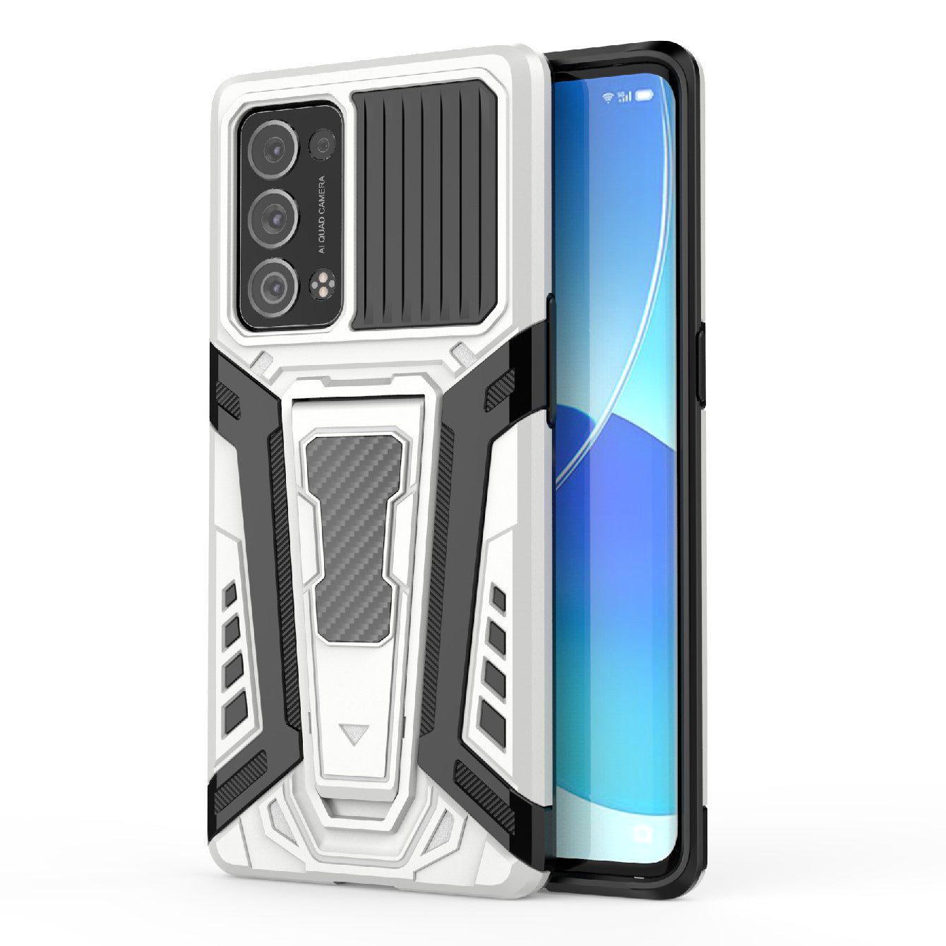 Kickstand Design PC + TPU Car Style Full Protective Hybrid Cover Case for Oppo Reno6 Pro+ 5G/Pro 5G (Snapdragon)