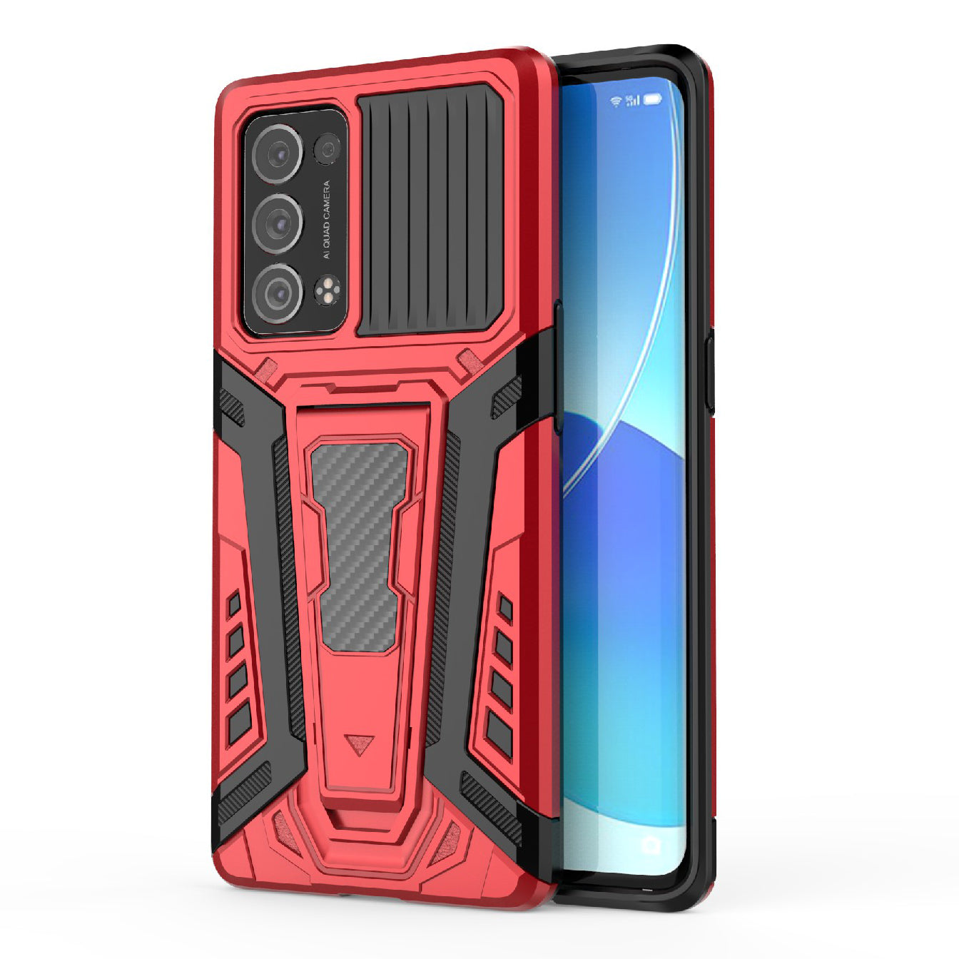 Kickstand Design PC + TPU Car Style Full Protective Hybrid Cover Case for Oppo Reno6 Pro+ 5G/Pro 5G (Snapdragon)