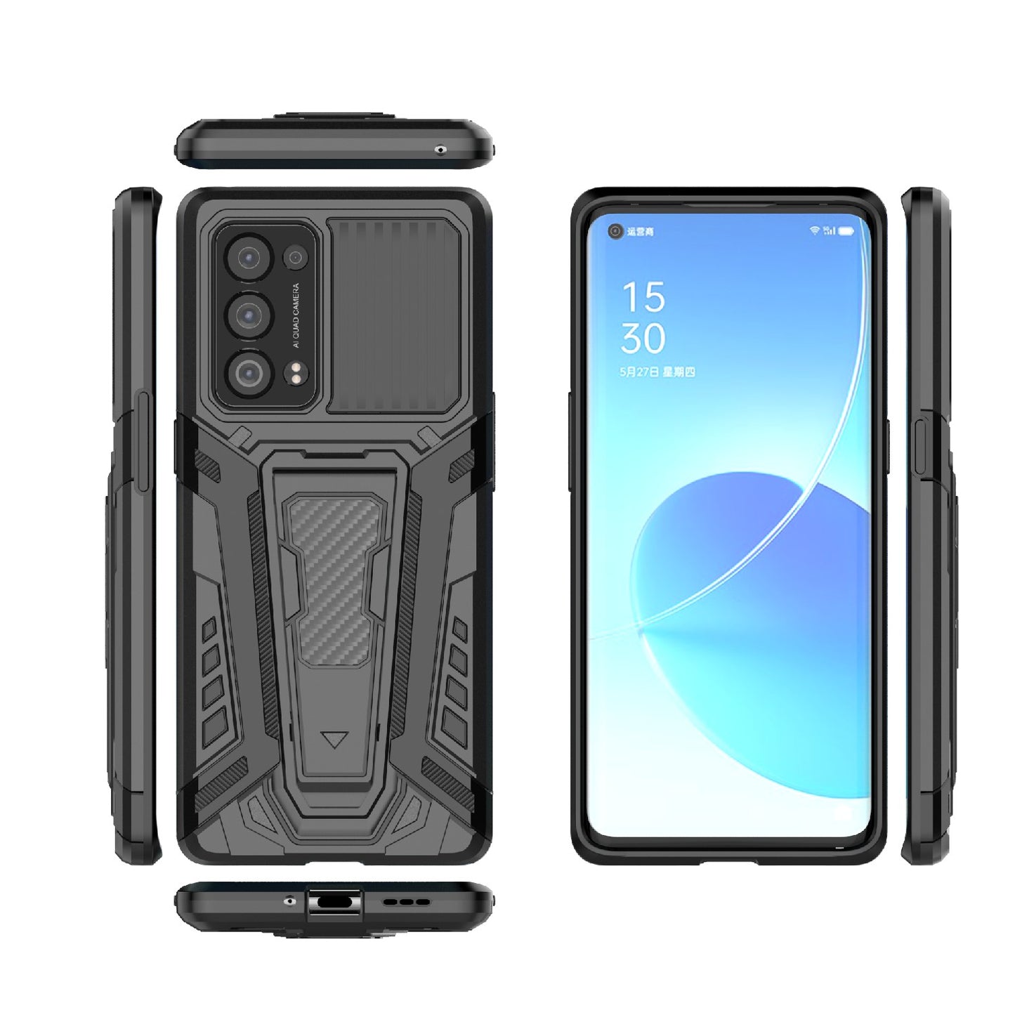 Kickstand Design PC + TPU Car Style Full Protective Hybrid Cover Case for Oppo Reno6 Pro+ 5G/Pro 5G (Snapdragon)