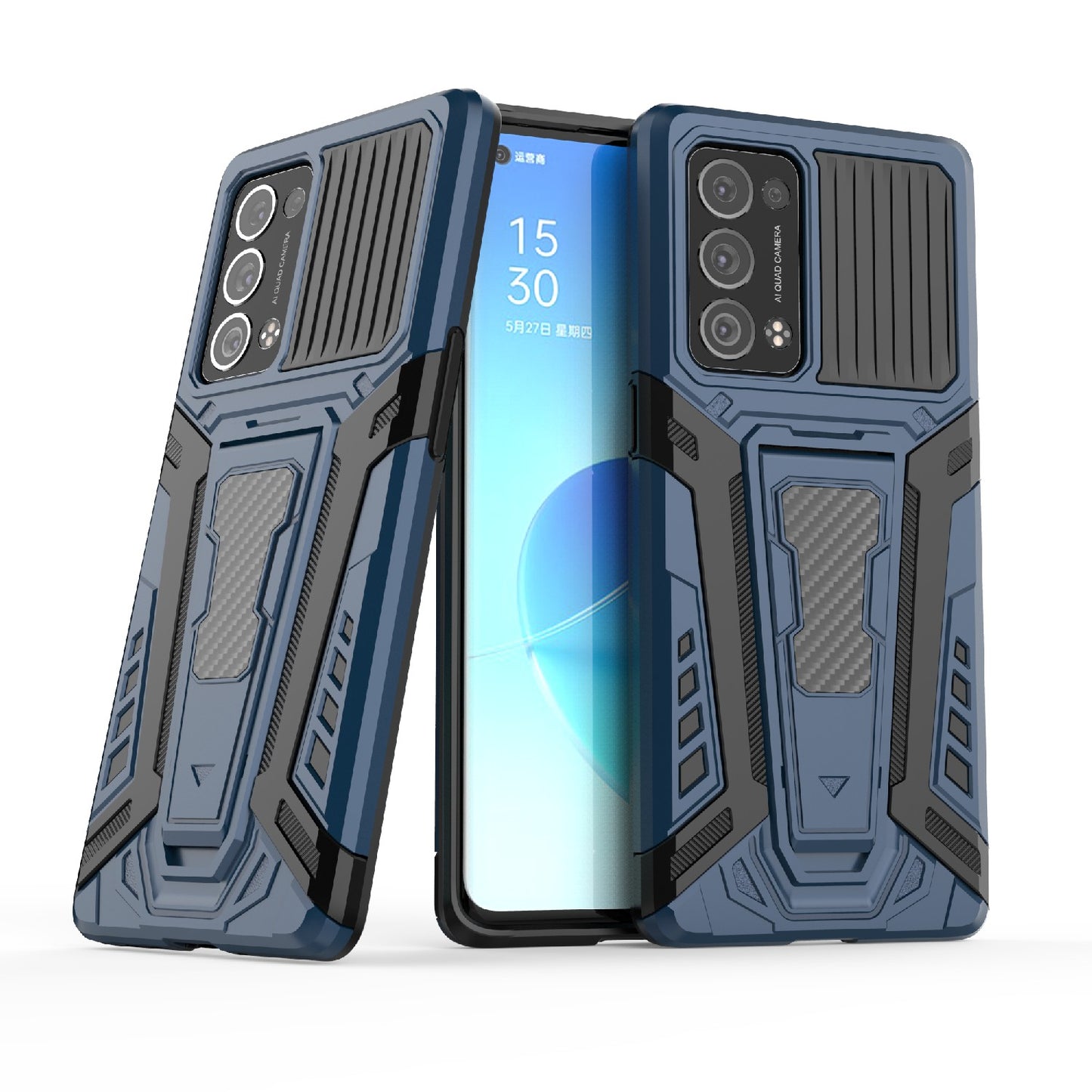 Kickstand Design PC + TPU Car Style Full Protective Hybrid Cover Case for Oppo Reno6 Pro+ 5G/Pro 5G (Snapdragon)