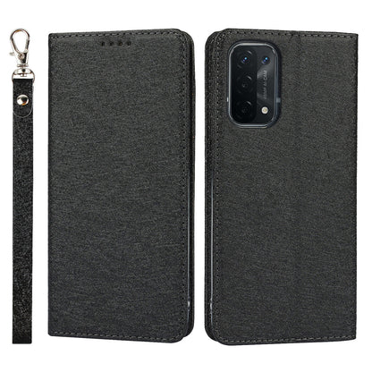 Silk Texture Leather Wallet Case with Strap for Oppo A54 5G