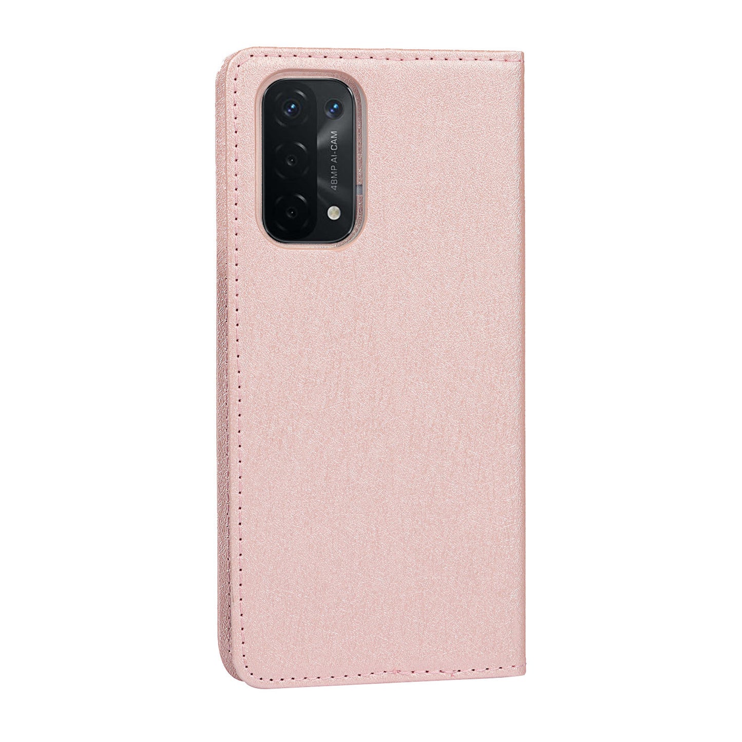 Silk Texture Leather Wallet Case with Strap for Oppo A54 5G