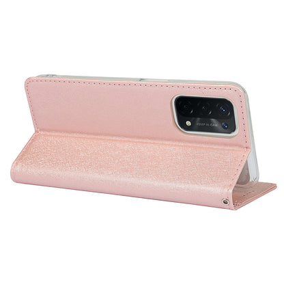 Silk Texture Leather Wallet Case with Strap for Oppo A54 5G