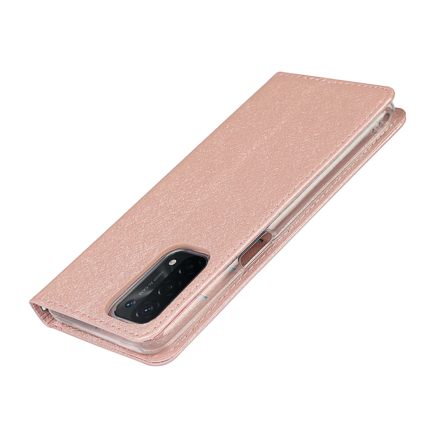 Silk Texture Leather Wallet Case with Strap for Oppo A54 5G