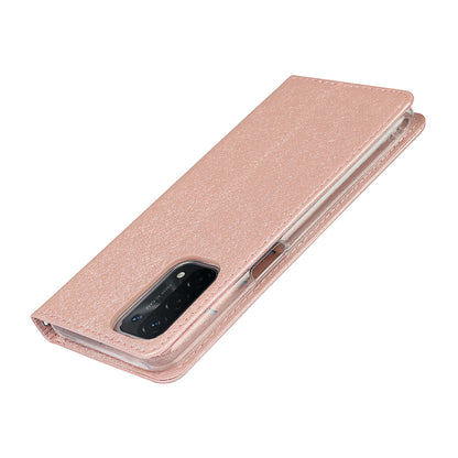 Silk Texture Leather Wallet Case with Strap for Oppo A54 5G