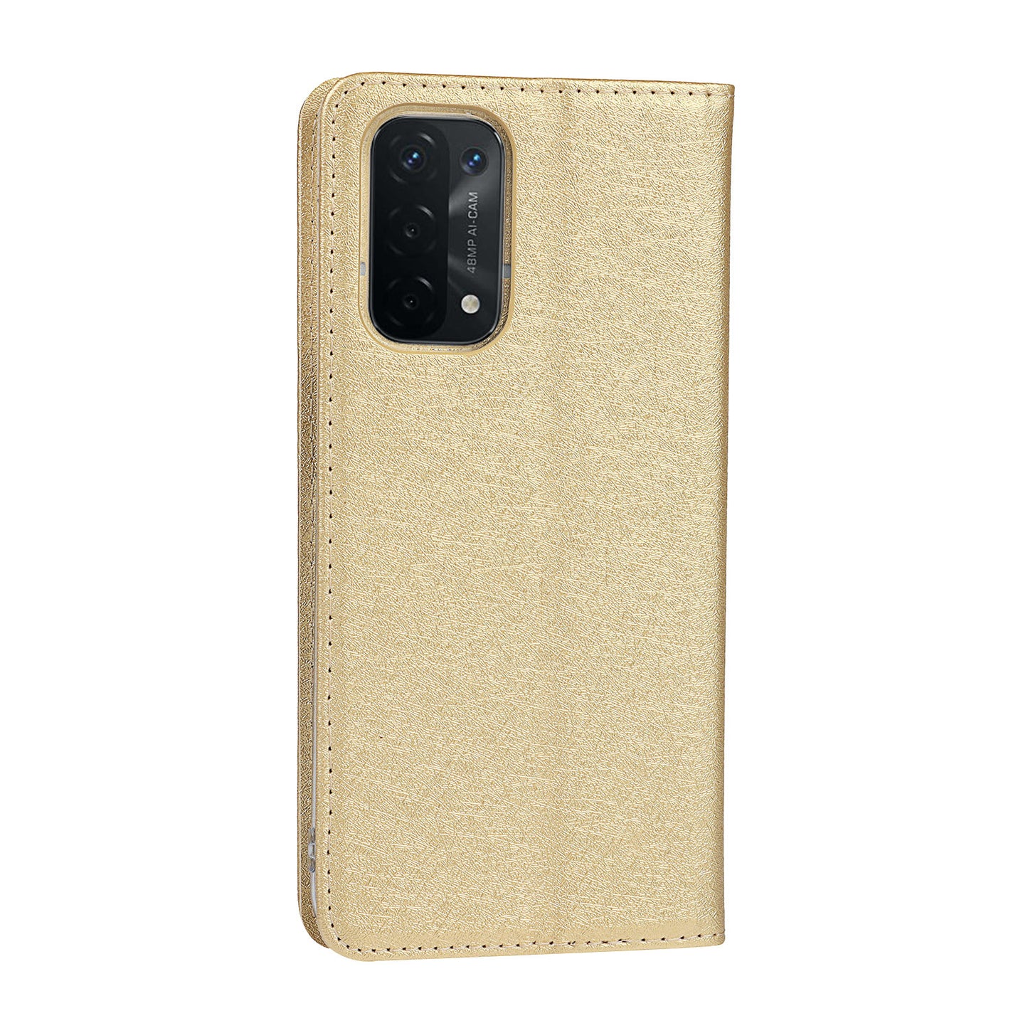 Silk Texture Leather Wallet Case with Strap for Oppo A54 5G