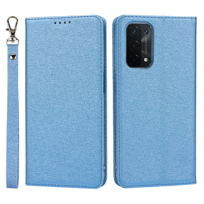 Silk Texture Leather Wallet Case with Strap for Oppo A54 5G