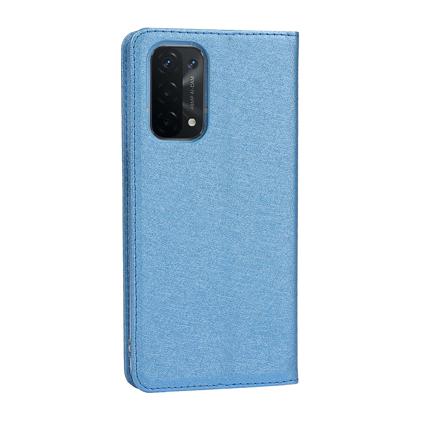 Silk Texture Leather Wallet Case with Strap for Oppo A54 5G