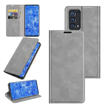 Skin-touch Feeling Strong Magnet Folio Wallet Protective Phone Case for Oppo Reno6 Pro+ 5G/Pro 5G (Snapdragon)