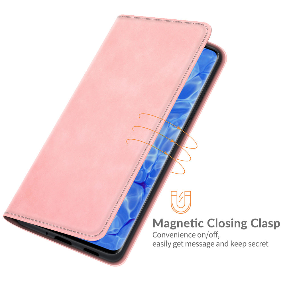 Skin-touch Feeling Strong Magnet Folio Wallet Protective Phone Case for Oppo Reno6 Pro+ 5G/Pro 5G (Snapdragon)