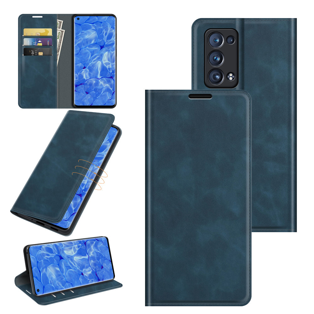 Skin-touch Feeling Strong Magnet Folio Wallet Protective Phone Case for Oppo Reno6 Pro+ 5G/Pro 5G (Snapdragon)