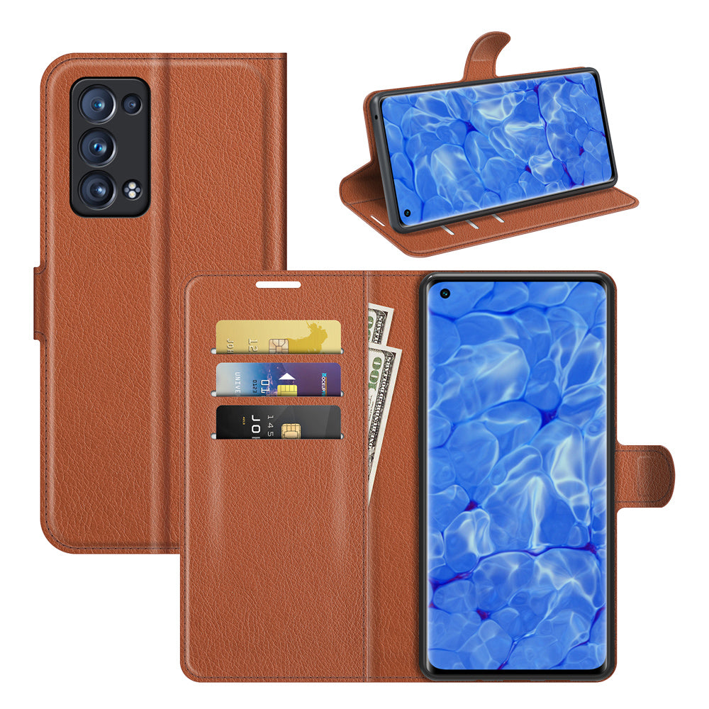 Litchi Texture Leather Wallet Phone Case Protector with Stand for Oppo Reno6 Pro+ 5G/Pro 5G (Snapdragon)