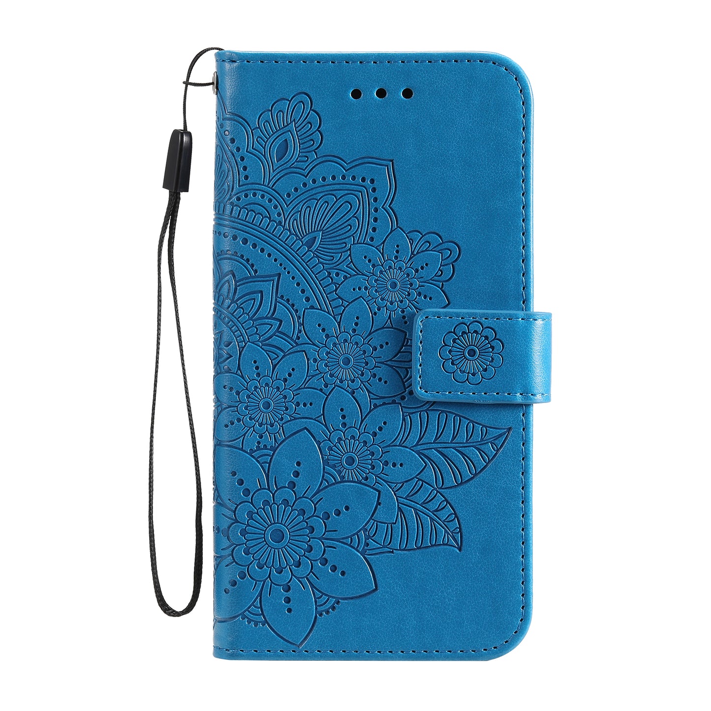 Imprint Flowers Pattern PU Leather Wallet Phone Stand Case with Lanyard for Oppo A94/F19 Pro/Reno5 F/Reno5 Lite