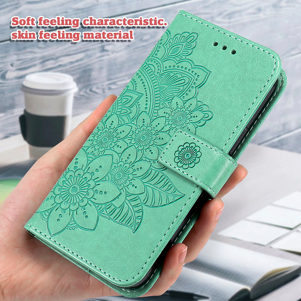 Imprint Flowers Pattern PU Leather Wallet Phone Stand Case with Lanyard for Oppo A94/F19 Pro/Reno5 F/Reno5 Lite