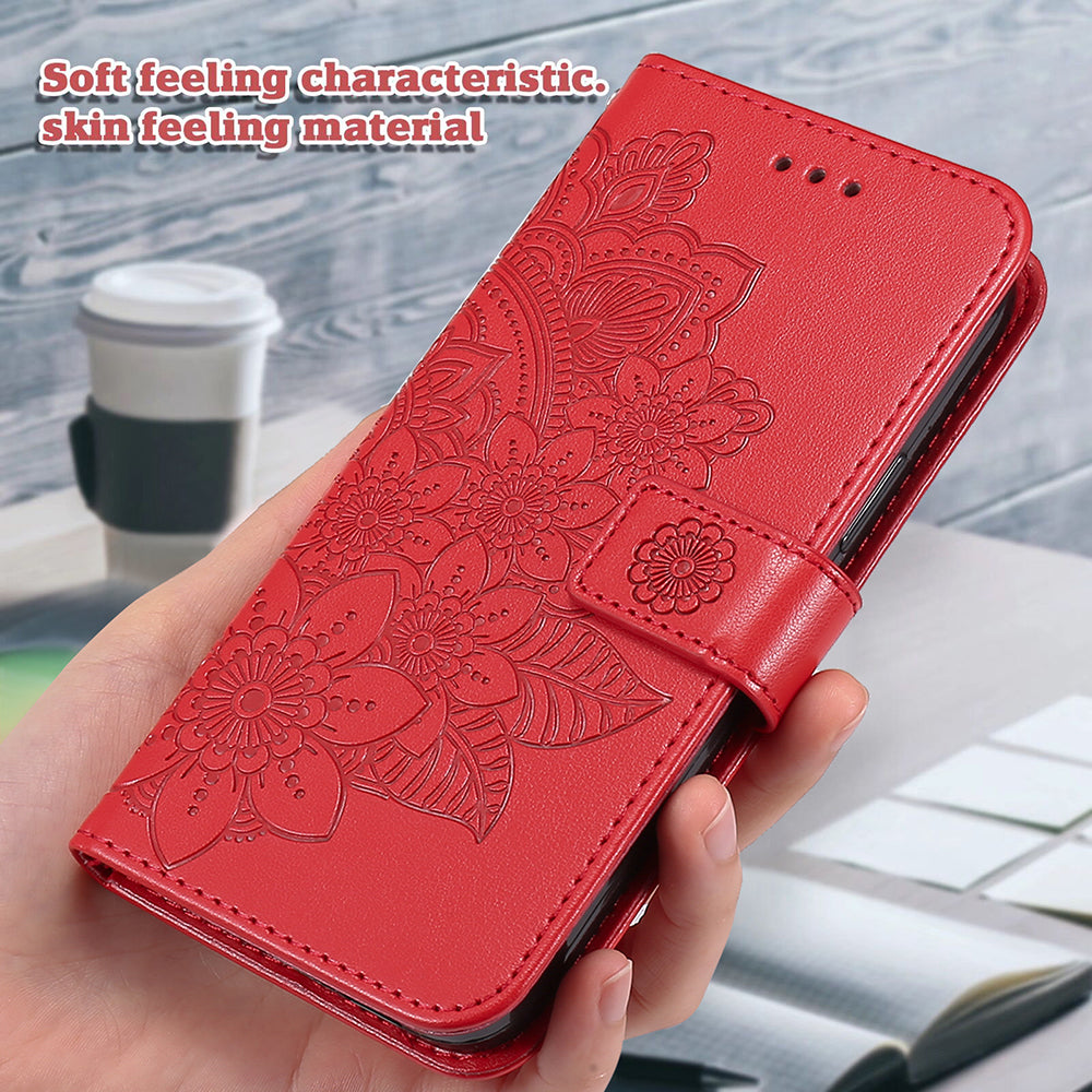 Imprint Flowers Pattern PU Leather Wallet Phone Stand Case with Lanyard for Oppo A94/F19 Pro/Reno5 F/Reno5 Lite