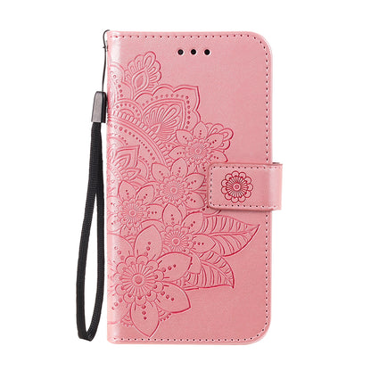 Imprint Flowers Pattern PU Leather Wallet Phone Stand Case with Lanyard for Oppo A94/F19 Pro/Reno5 F/Reno5 Lite